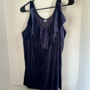 Old navy navy blue velour sleeveless ruffle top size 1X plus